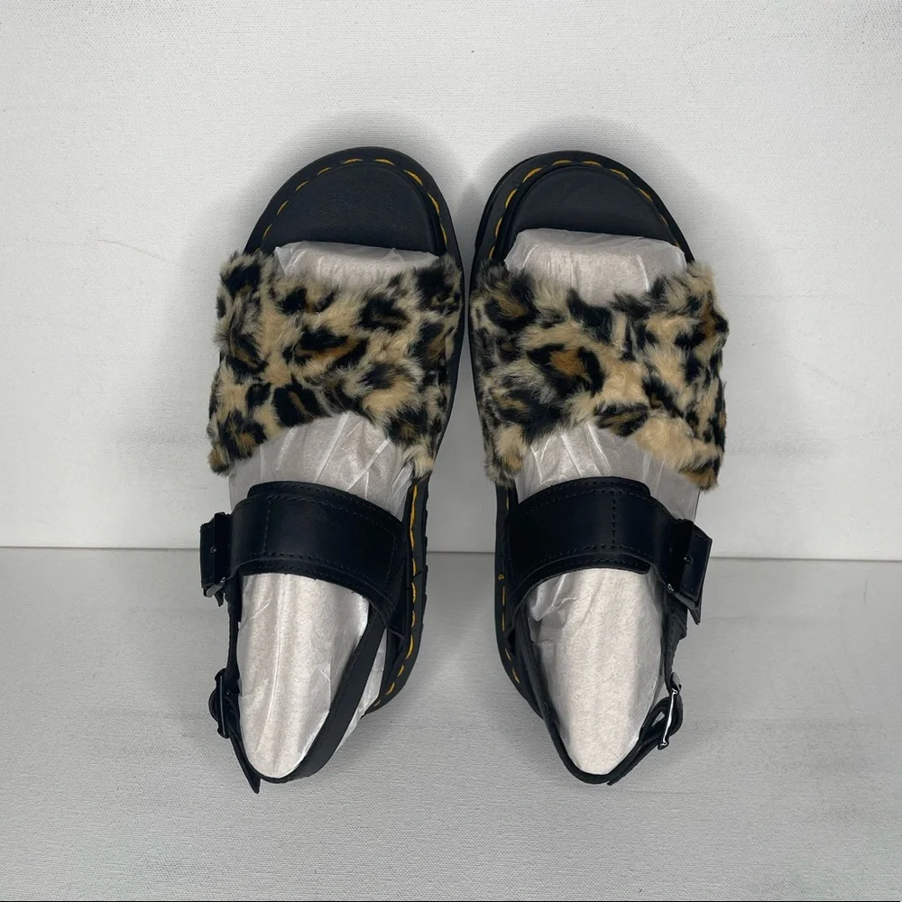 Dr. Martens Voss II Fluffy Leopard Print Sandals - Picture 5 of 11